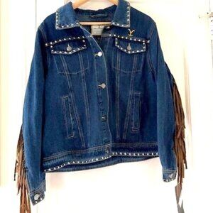 Yellow Stone Dutton Ranch Fringe Studded Denim Jacket Cowgirl Western